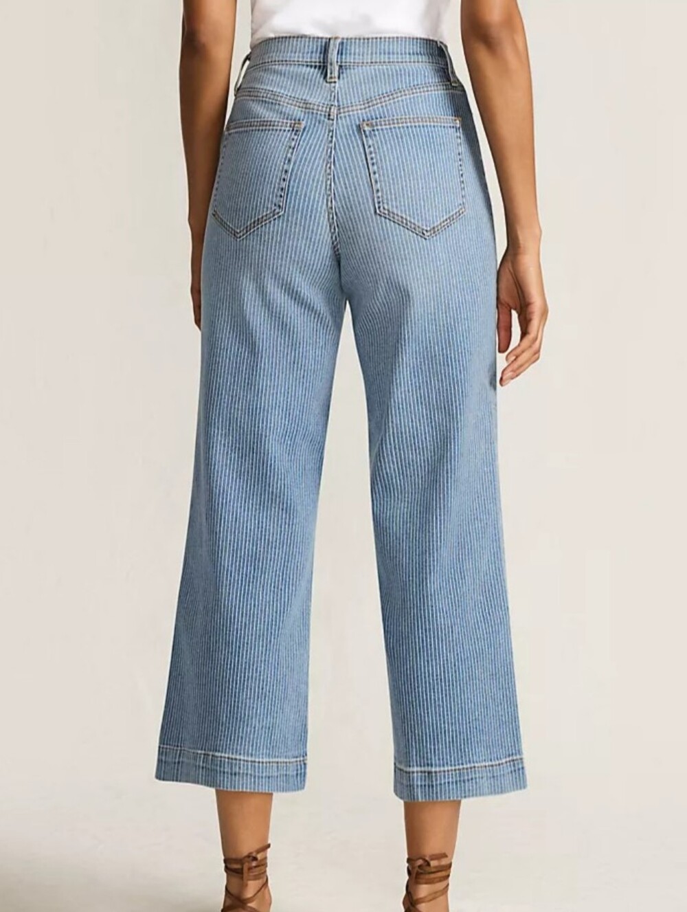 Land's End Women's Recover Denim High Rise Striped Wide Leg Crop Jeans - Picture 1 of 7